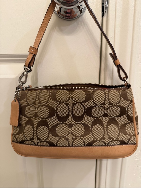 Coach Handbags - Coach Brown Signature Canvas Shoulder Bag with Tan Leather Trim